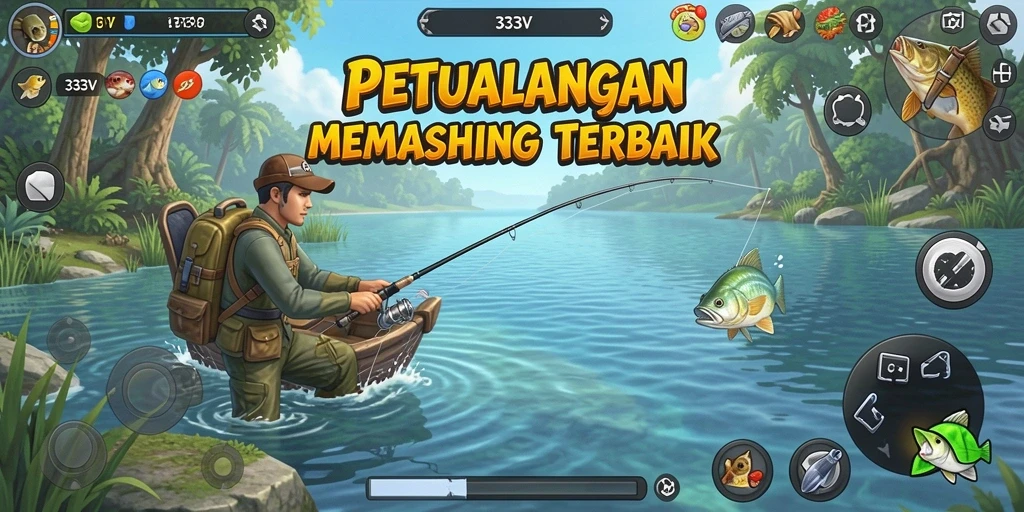 Gameplay 333V menampilkan aksi memancing yang seru dan mendebarkan.