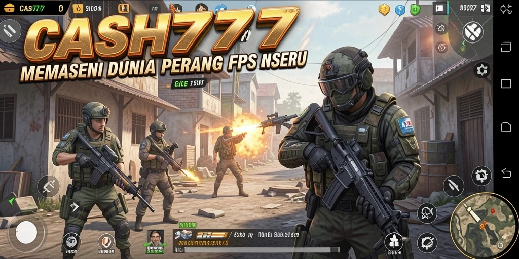 Screenshot utama CASH777 menampilkan aksi tembak-menembak yang intens dan mendebarkan.
