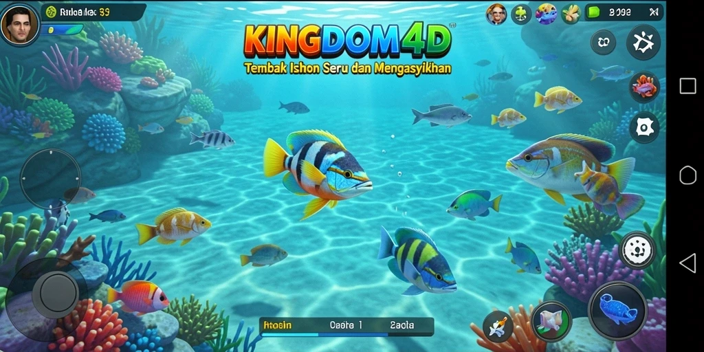 Tampilan gameplay <strong>KINGDOM4D</strong> dengan aksi menembak ikan yang seru.