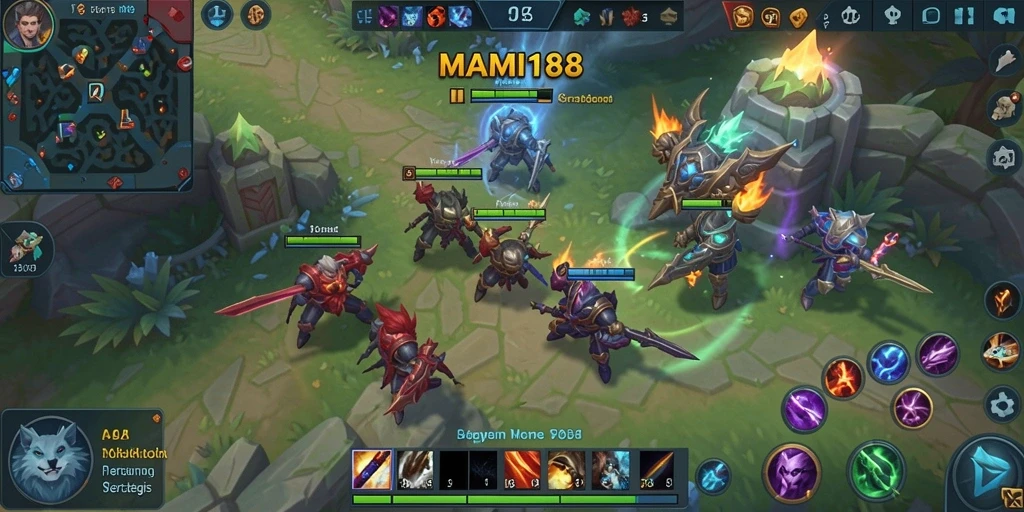 Screenshot MAMI188 menampilkan pertarungan tim yang menegangkan di arena MOBA.