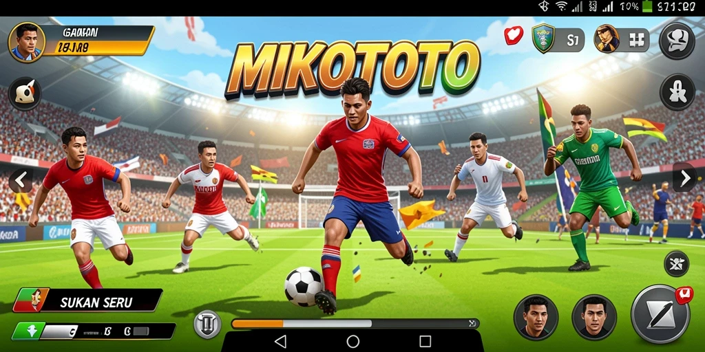 Screenshot gameplay MIKOTOTO menampilkan aksi seru di lapangan olahraga.