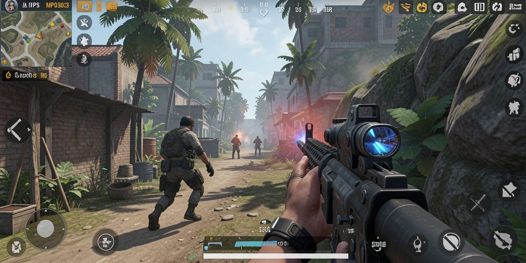 Tampilan gameplay menarik dalam pertempuran TPS seru.