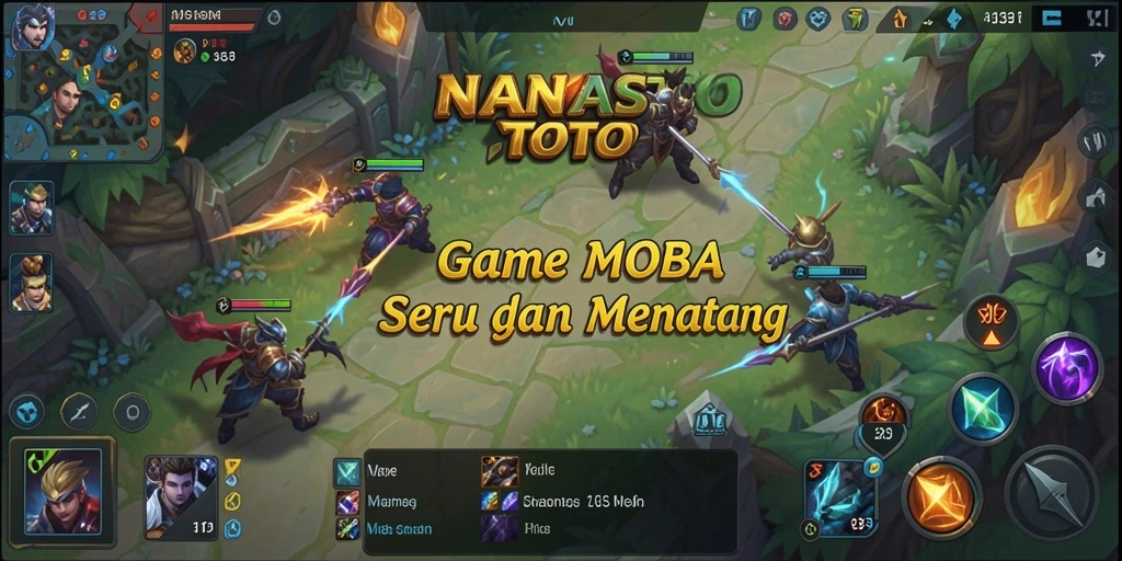 Tangkapan layar menunjukkan aksi seru gameplay MOBA dalam NANASTOTO.