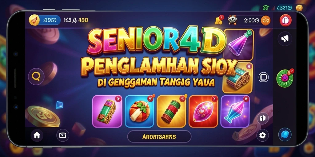 Screenshot utama SENIOR4D menampilkan grafis permainan slot yang colorful.