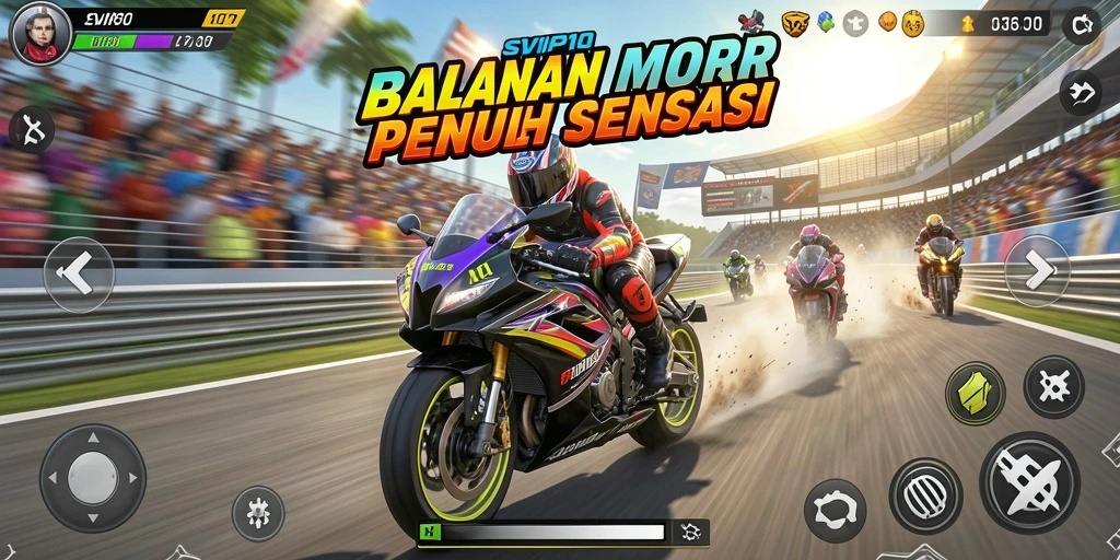 Tampilan gameplay SVIP10 yang mendebarkan saat balapan motor.