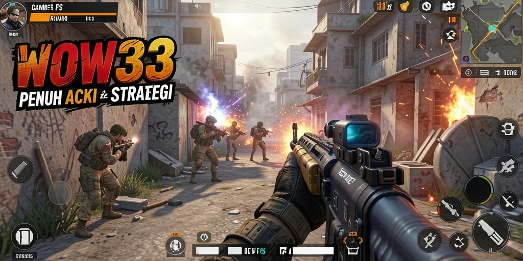 Tangkapan layar utama WOW33 menampilkan pertempuran seru dan strategi dalam game FPS.